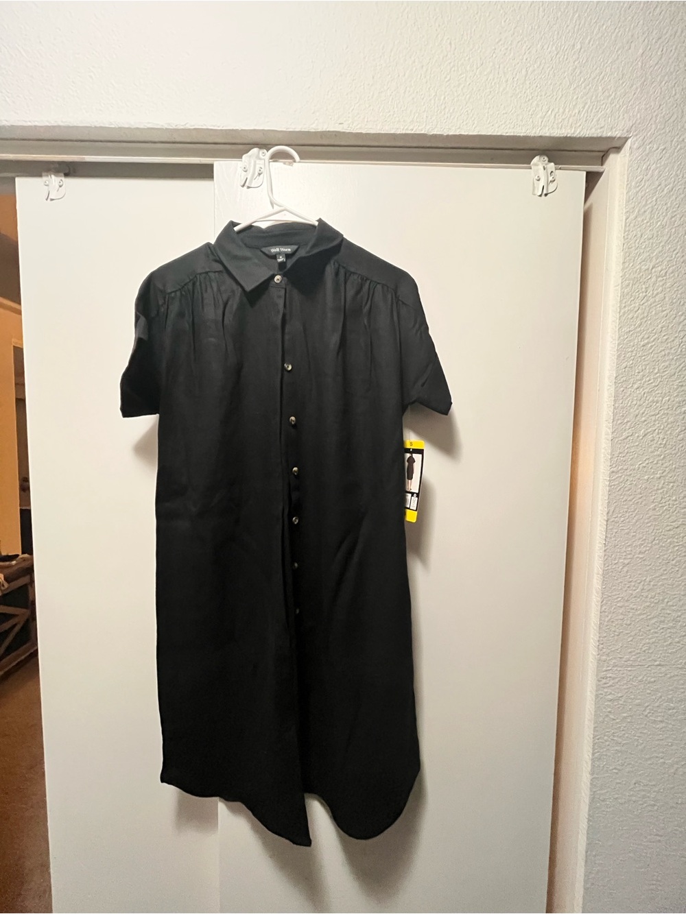 Women's Black Short-Sleeve Button-Down Shirt Dress